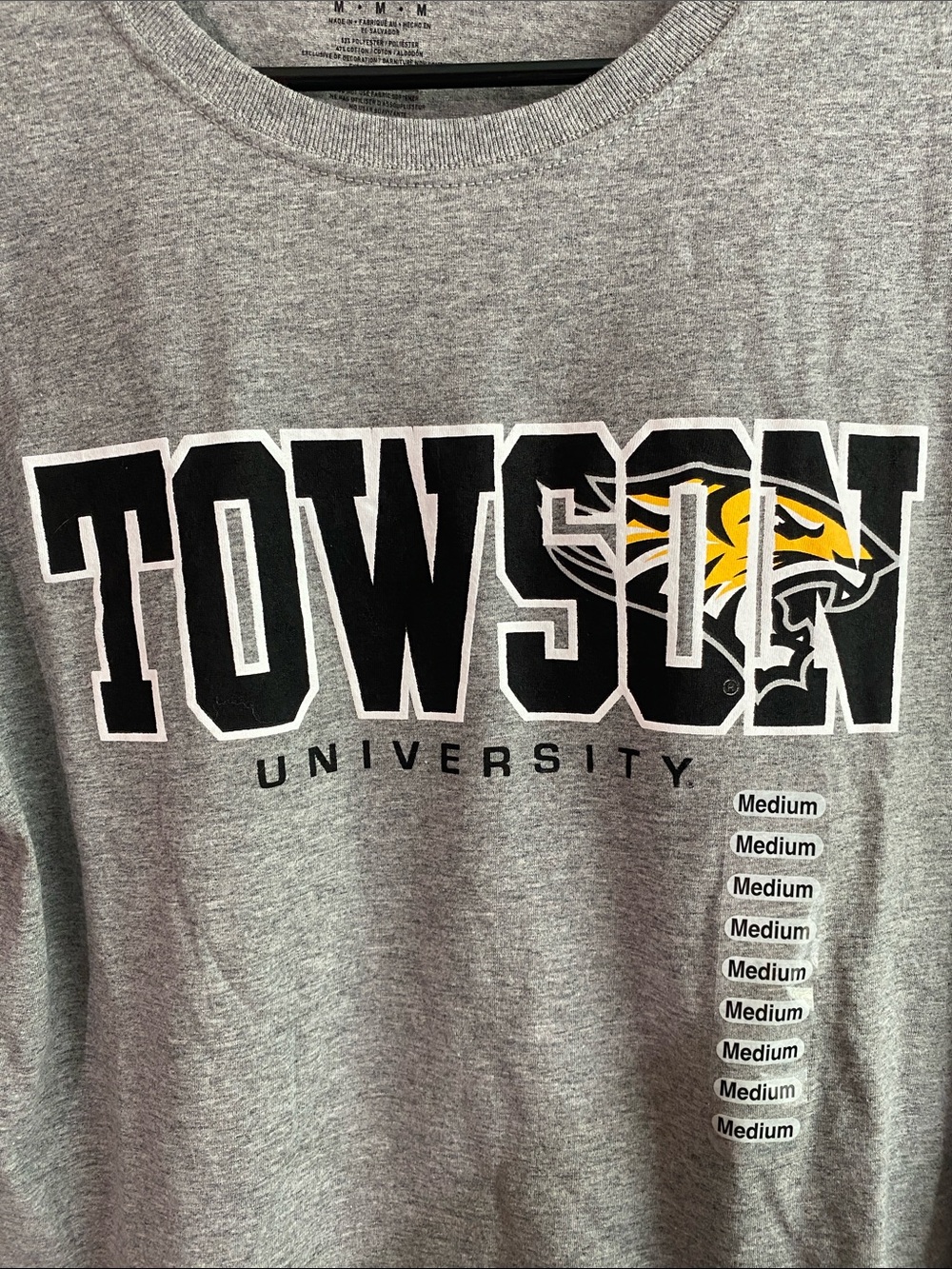 NWT Russell Athletic Gray Towson University unisex Long Sleeve Medium Tee Grey